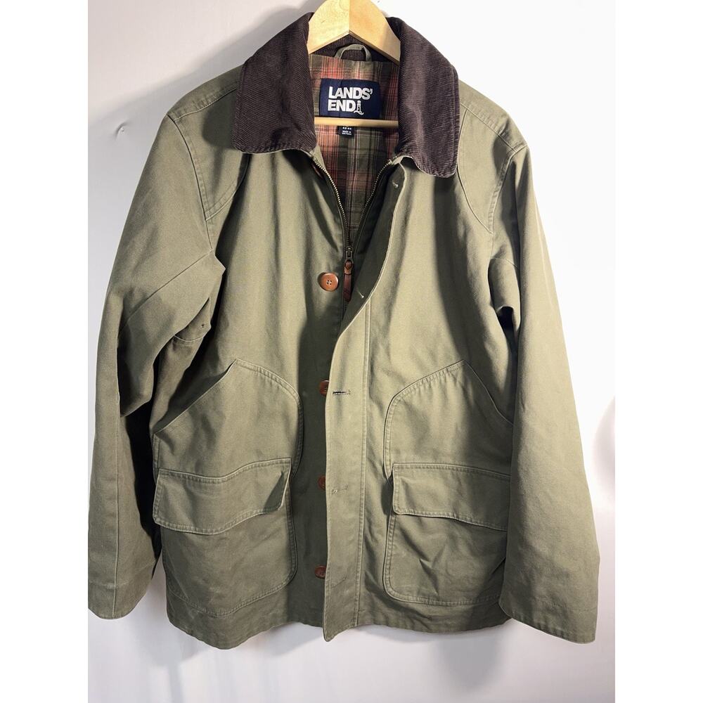 Lands’ End Canvas‎ Chore Jacket Men’s L Plaid Lined Corduroy Collar Workwear